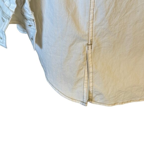 Free People Oversized Shirt Jacket Cream with Tan Exposed Stitching Raw Seams  S - Picture 5 of 11